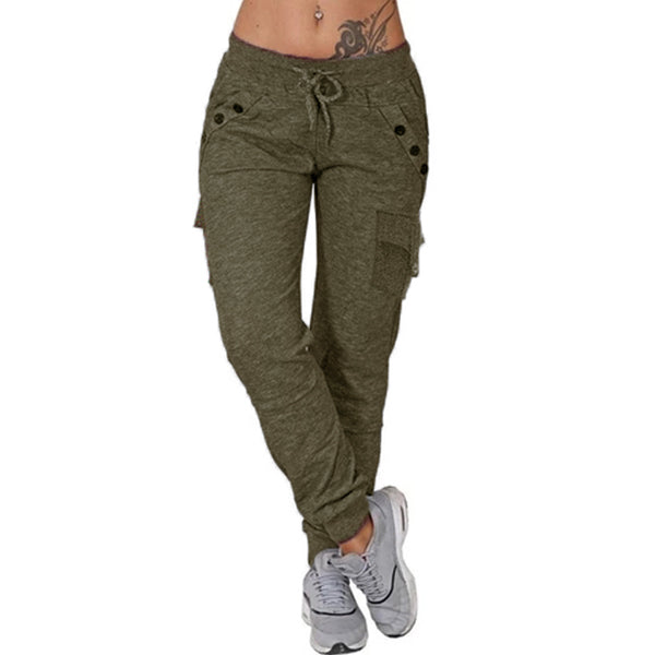 Pantalones casuales elásticos para mujer con 6 bolsillos