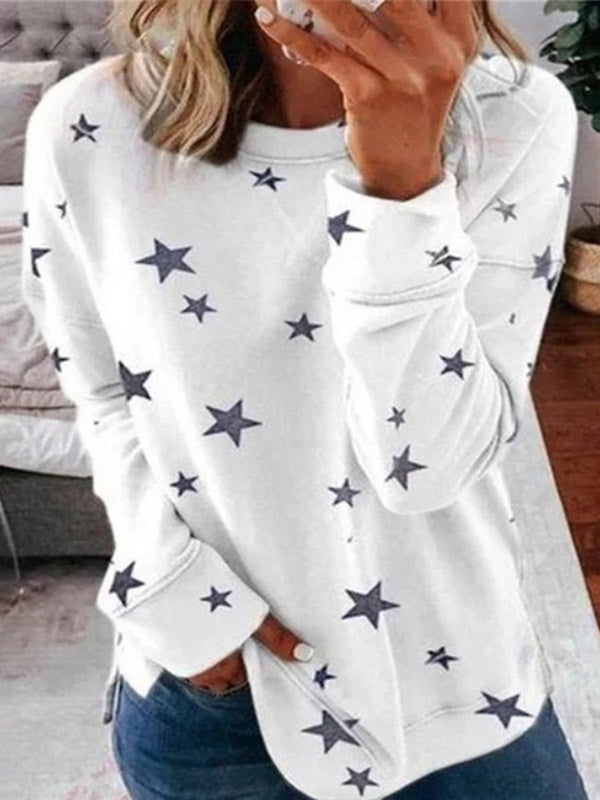 Sudadera con cuello redondo estampado Star Fashion para mujer