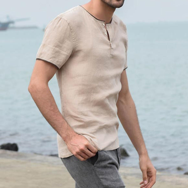 Leichtes Kurzarmhemd aus Leinen in Kontrastfarbe für Herren