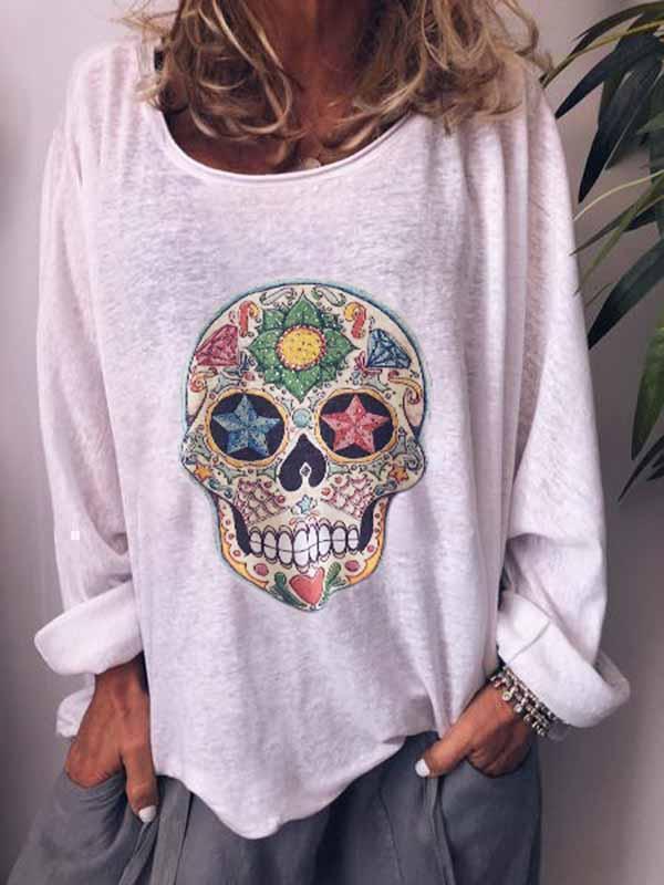 カジュアルボーンプリント長袖Tシャツ