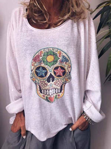 カジュアルボーンプリント長袖Tシャツ