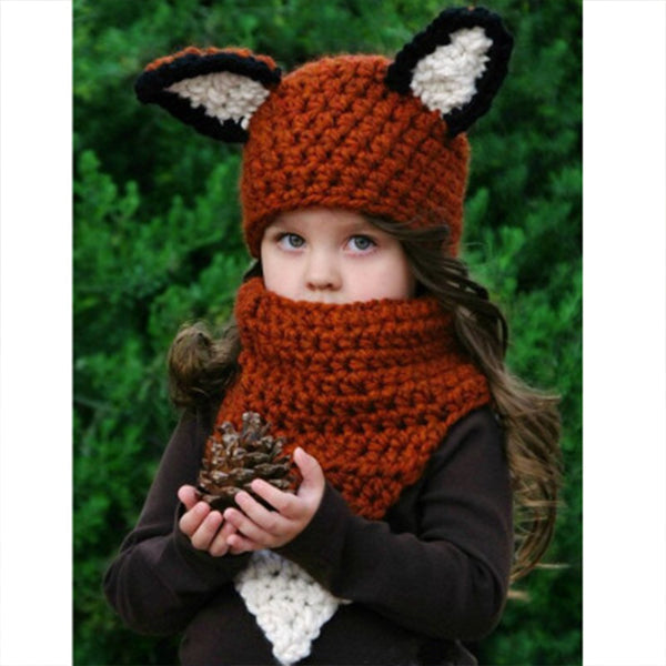 Hand-knitted wool warm hat and scarf set