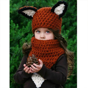 Hand-knitted wool warm hat and scarf set