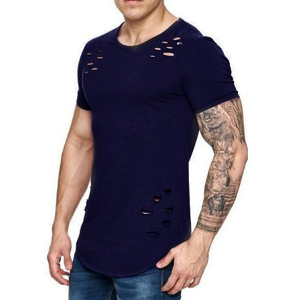 Camisa de un color con agujeros para hombres.