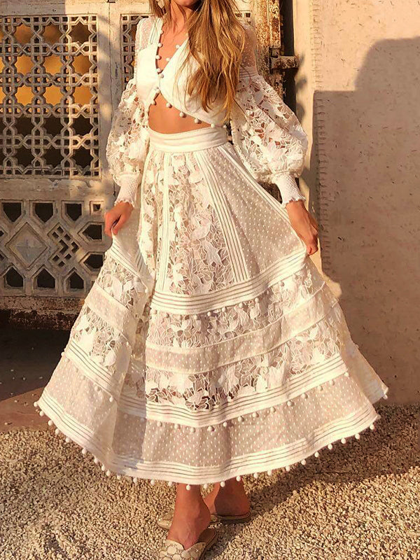 Boho Full Lace Zweiteiliges Maxikleid