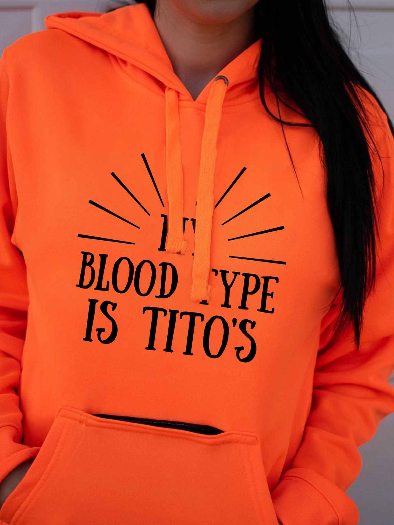 Mujer MY BLOOD TYPE IS TITOS Letter Sudadera con capucha de bolsillo
