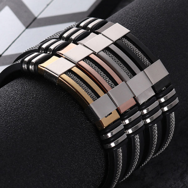 Pulsera ajustable de silicona y acero de titanio para hombres.
