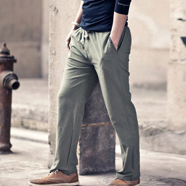 Pantalones de hombre transpirables de algodón y lino