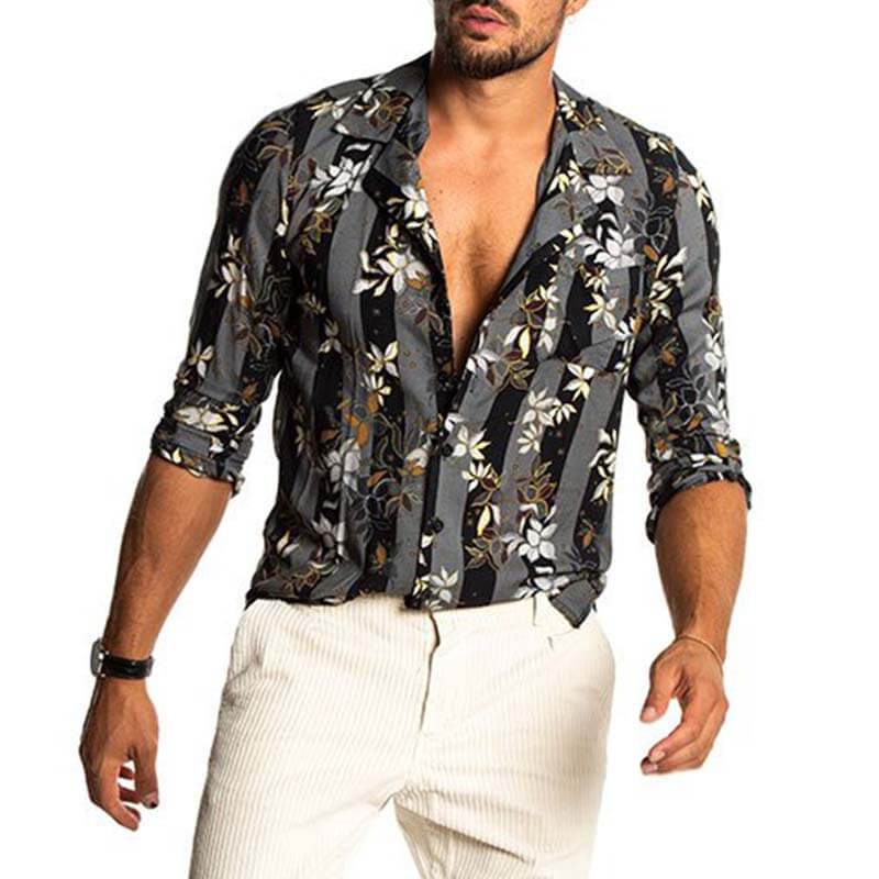 Camisa de verano con estampado floral a rayas de estilo hawaiano para hombre