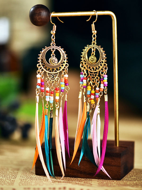 Pendientes largos de plumas vintage para mujer
