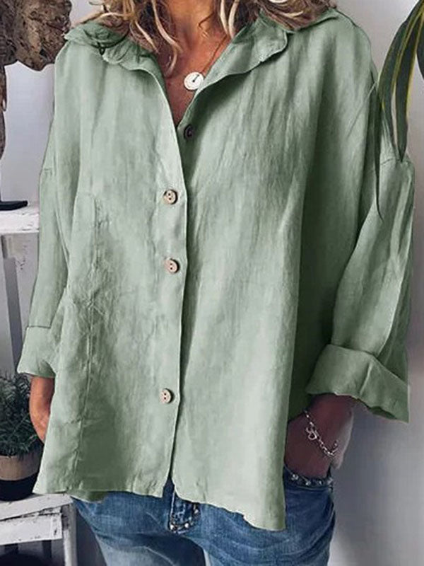 Einfarbiges Hemd aus Baumwoll-Leinen in Übergröße
