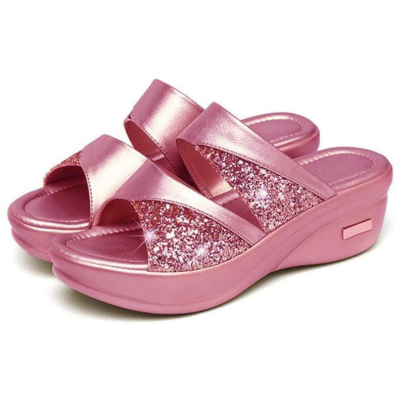Summer Fashion Damen Plattform Wedge Open Toe Sparkling Casual Slipper