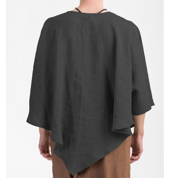 Herren einfarbiges unregelmäßig geschnittes Leinen-Poncho