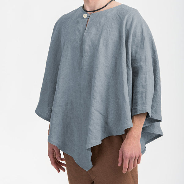 Herren einfarbiges unregelmäßig geschnittes Leinen-Poncho