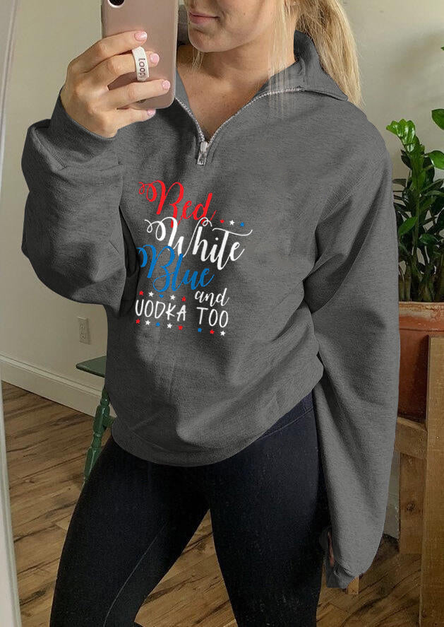 Sudadera con capucha roja, blanca y azul para mujer