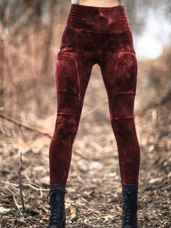 Vintage Dye Stitching Pocket Elastic Leggings für Damen