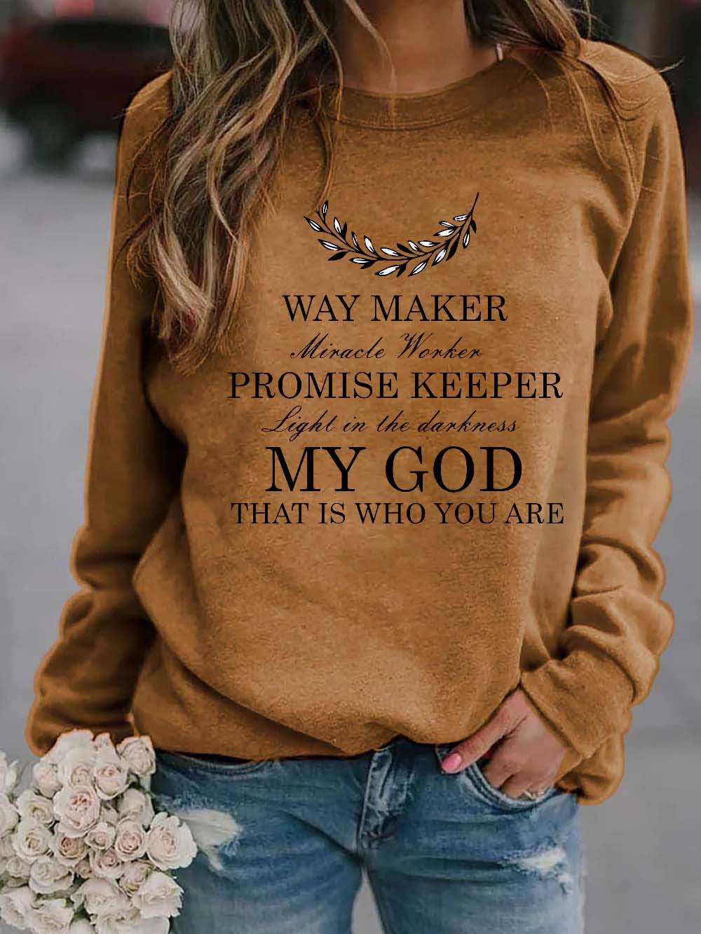 Frauen WAY MAKER Miracle Worker VERSPRECHEN HALTER Licht in der Dunkelheit MEIN GOTT, DER IST, WER SIE SIND Blatt-Sweatshirt
