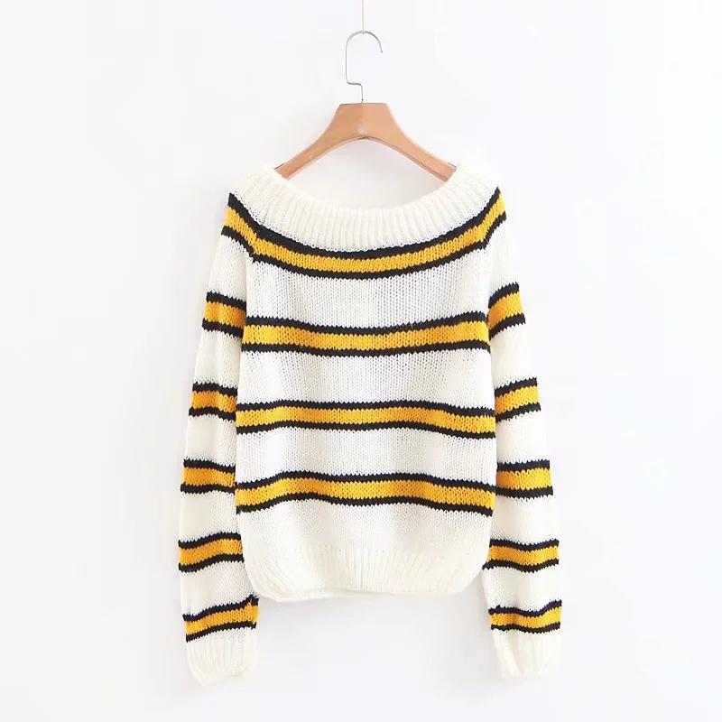 Suéter vintage de mohair a rayas con cuello oblicuo y manga farol