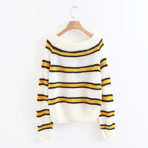 Suéter vintage de mohair a rayas con cuello oblicuo y manga farol