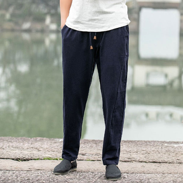 Pantalón de terciopelo suelto de lino para hombre.