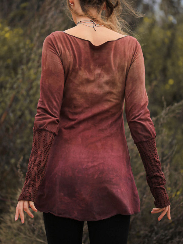 Vintage Vintage handgefärbte Panel Langarm Top