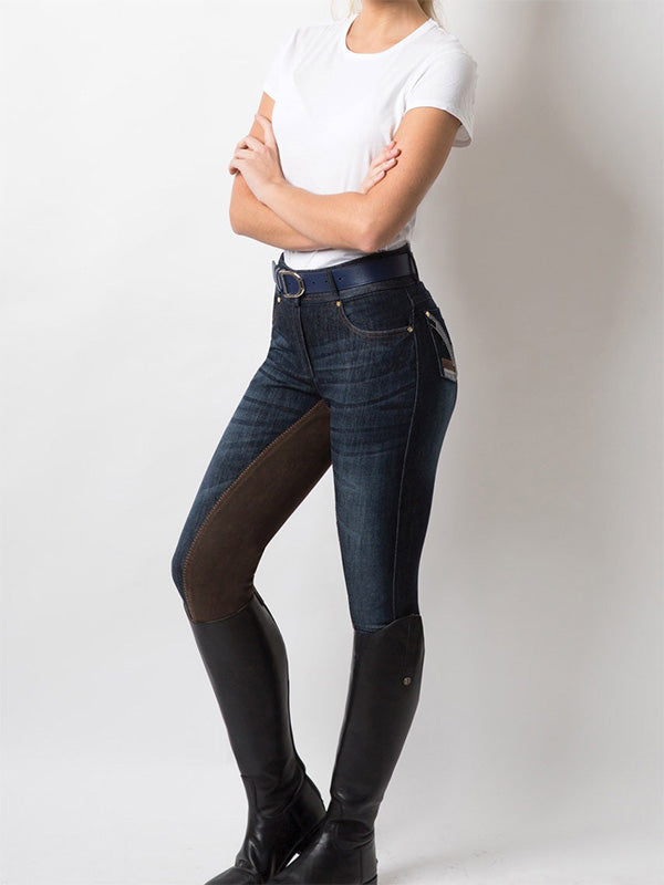 Bragas de mezclilla estampadas cosidas casuales para mujeres