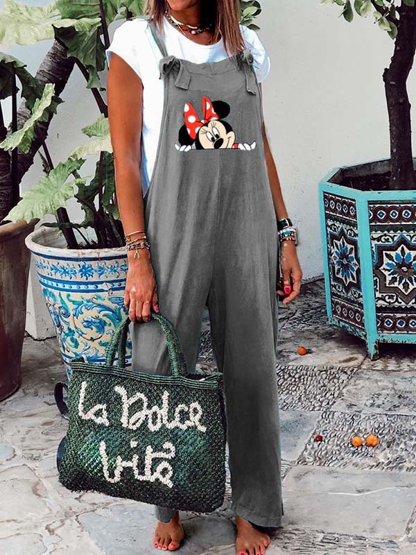 Minnie Print Bow Strap Jumpsuit