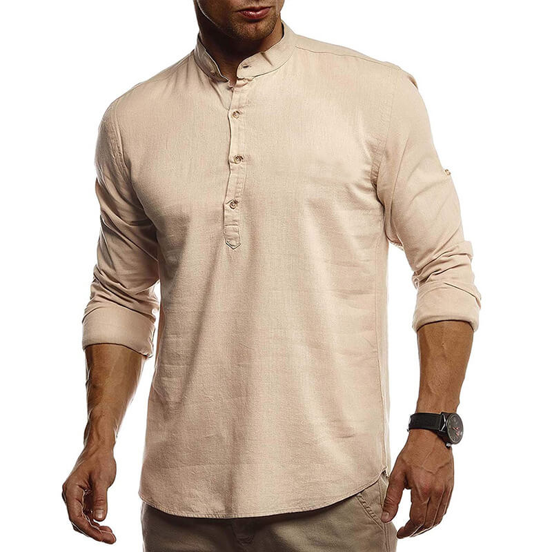 Camisa de lino sencilla, transpirable y ligera con manga larga.