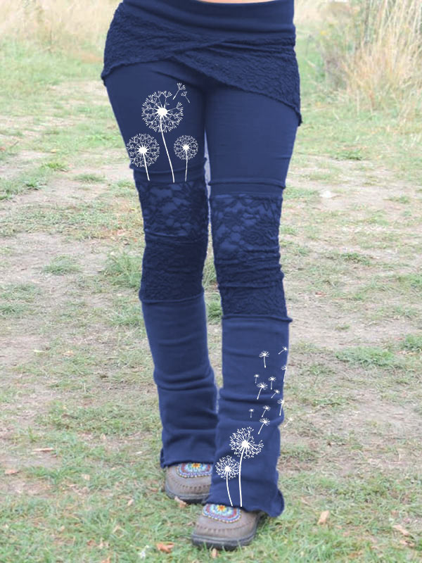 Moteriški vintažiniai kiaulpienių marginti nėriniai, susiučiantys elastines kojines