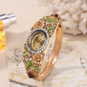 Reloj de pulsera de flores de cristal de lujo
