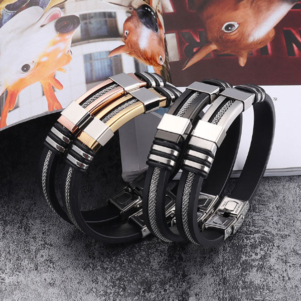 Pulsera ajustable de silicona y acero de titanio para hombres.