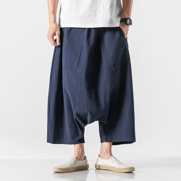 Herrenhose aus Baumwolle und Leinen mit weitem Bein