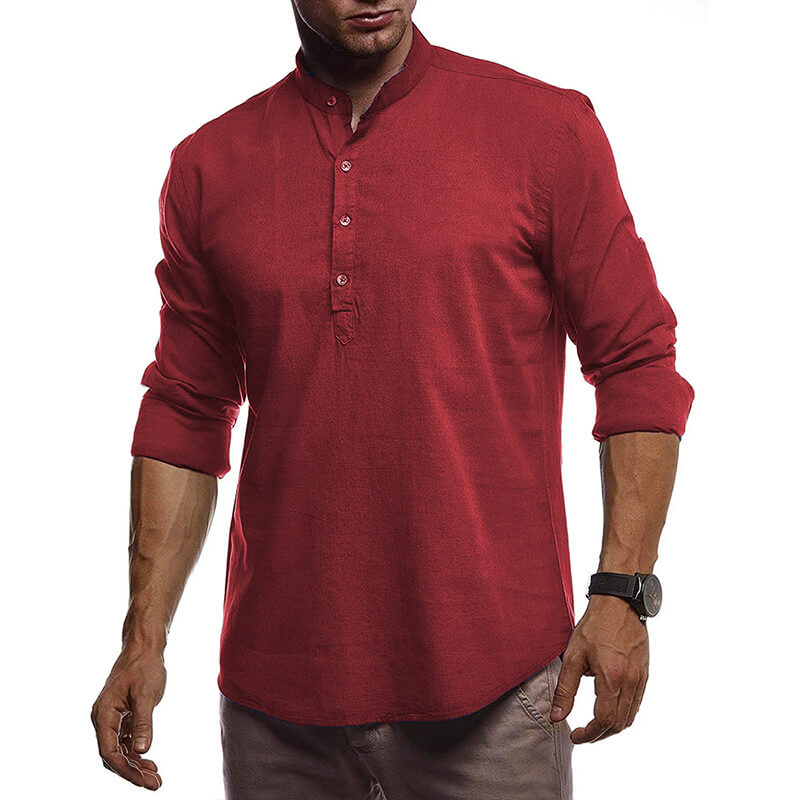 Camisa de lino sencilla, transpirable y ligera con manga larga.