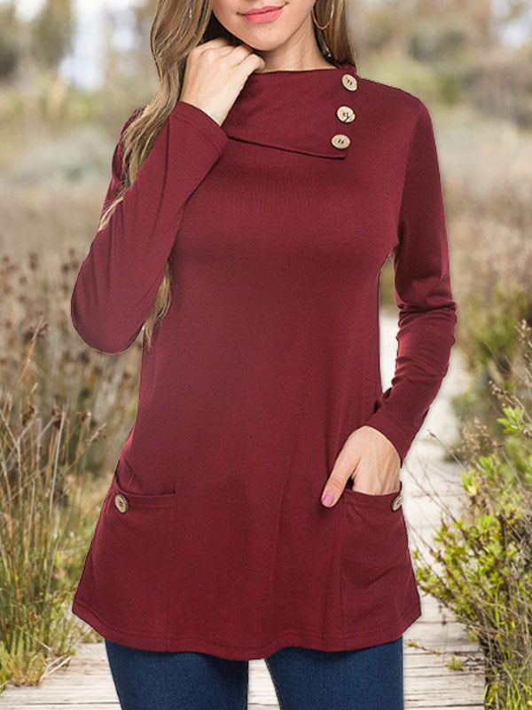 Top de bolsillo con botones y cuello irregular para mujer