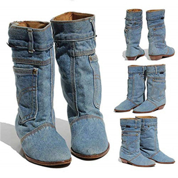 Nuevos zapatos de mezclilla de altura media y baja