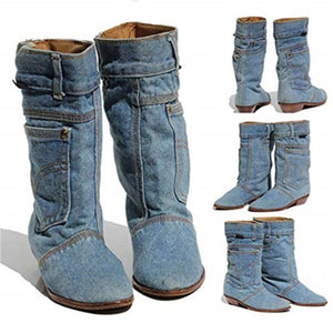 Nuevos zapatos de mezclilla de altura media y baja