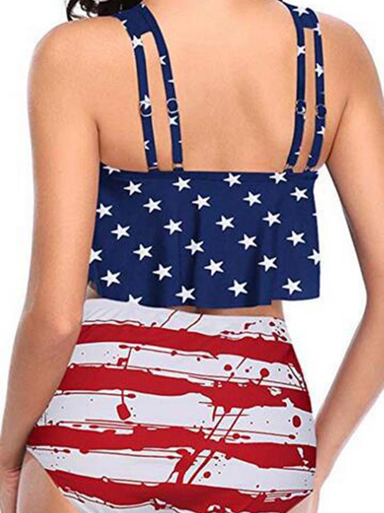 American Flag Print Sexy Badeanzug mit hoher Taille