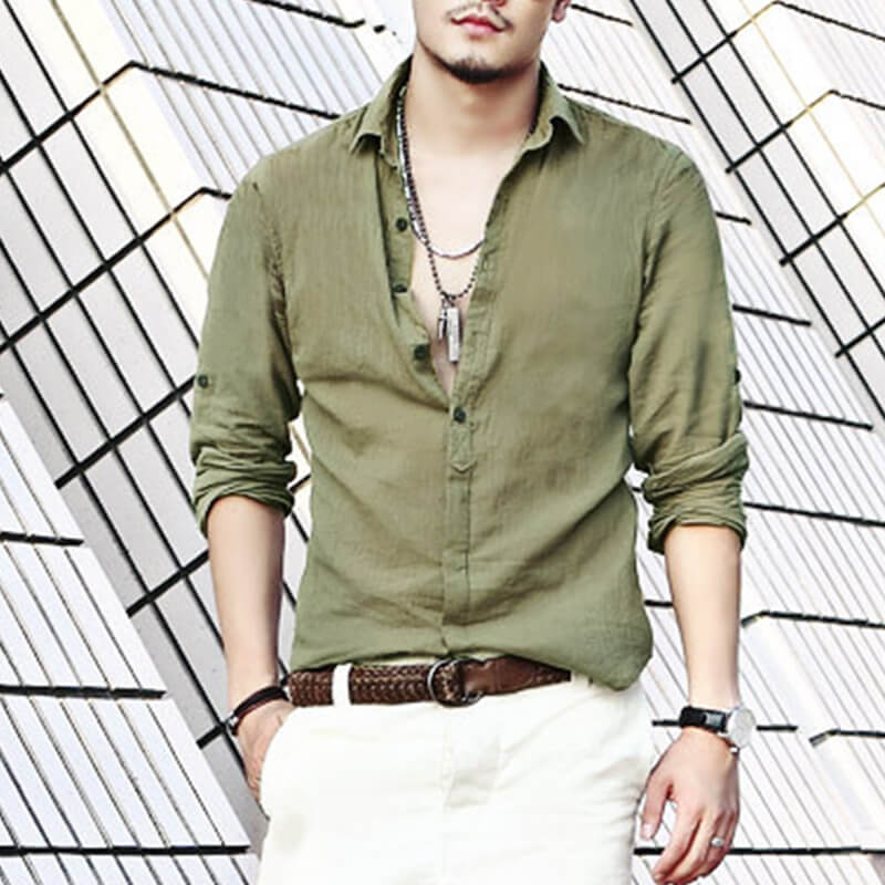 Stilvolles natürliches Langarm-Leinenhemd für Herren