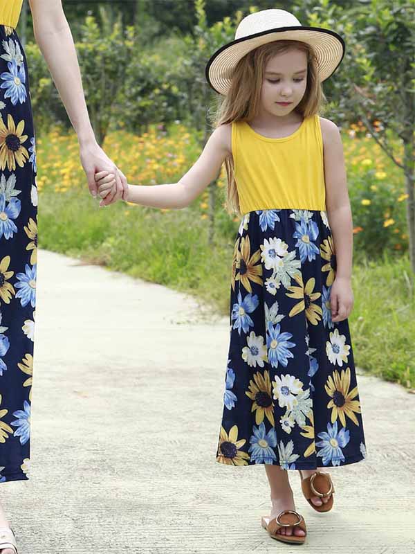 Ärmelloses Kleid mit Sonnenblumendruck für Frauen