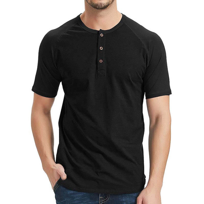 Vyriški klasikiniai pagrindiniai kasdieniai ploni Henley apykaklės medvilniniai marškinėliai