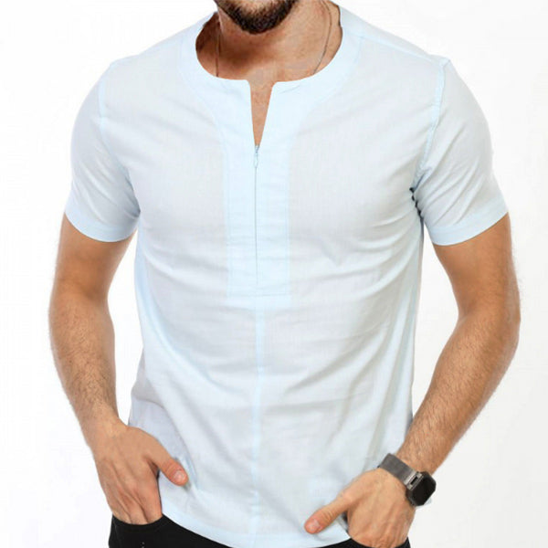 Marškinėliai trumpomis rankovėmis iš medvilnės su apvaliu kaklu ir vyrais