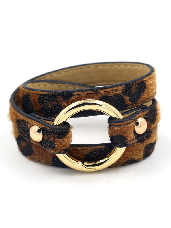Pulsera de anillo de aleación de caballo leopardo para mujer