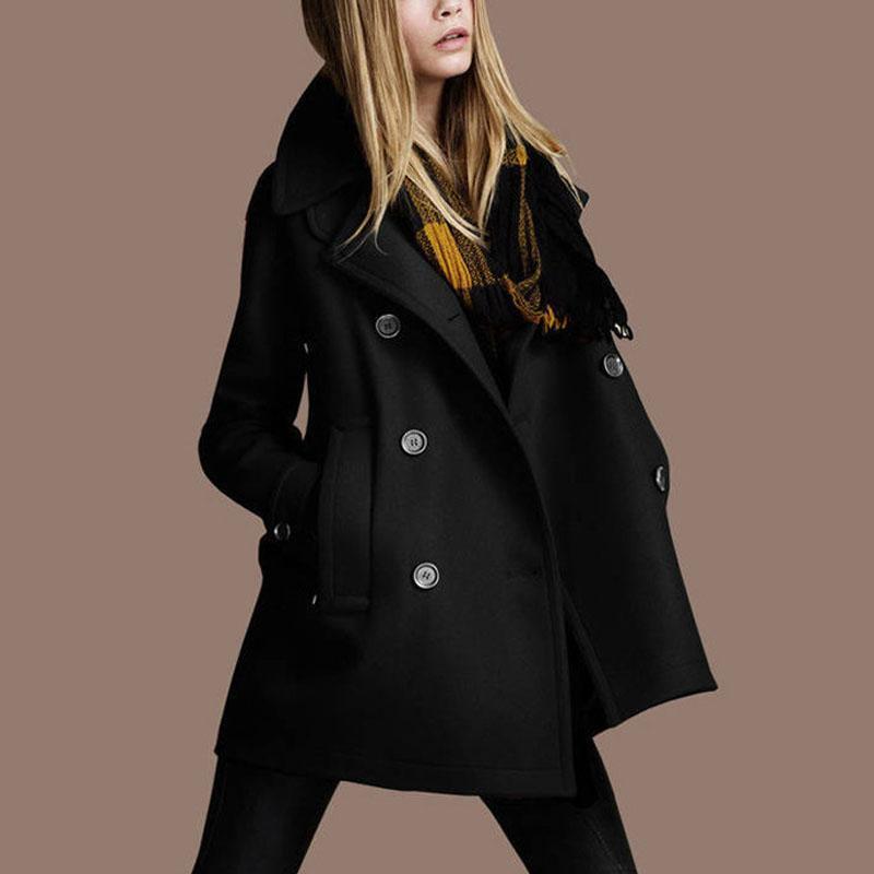 Plus Size Buttoned Solid Casual Shawl Collar Coat