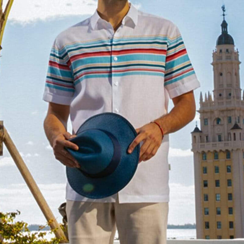 Herren Casual Fashion Summer Refreshing Bequeme gestreifte Kurzarm-Baumwoll-Leinenhemden