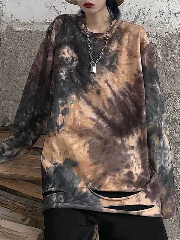 Camiseta de manga larga para mujer, corbata teñida