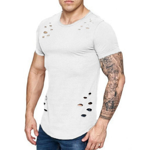 Camisa de un color con agujeros para hombres.