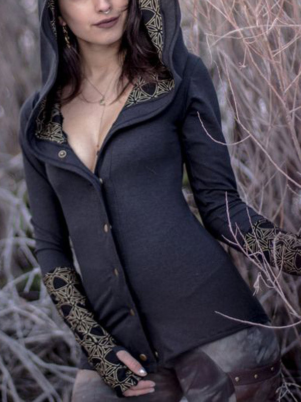 Vintage Vintage bedruckte geknöpfte Langarm Hoodie