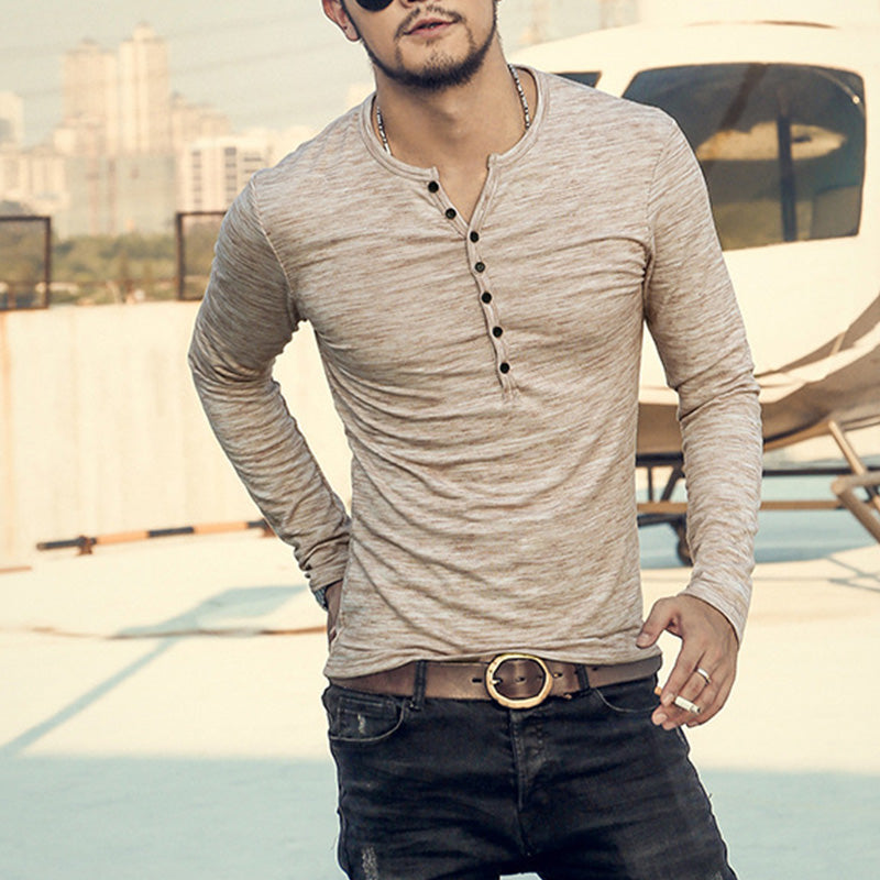 Lässiges Langarm-T-Shirt für Herren mit V-Kragen
