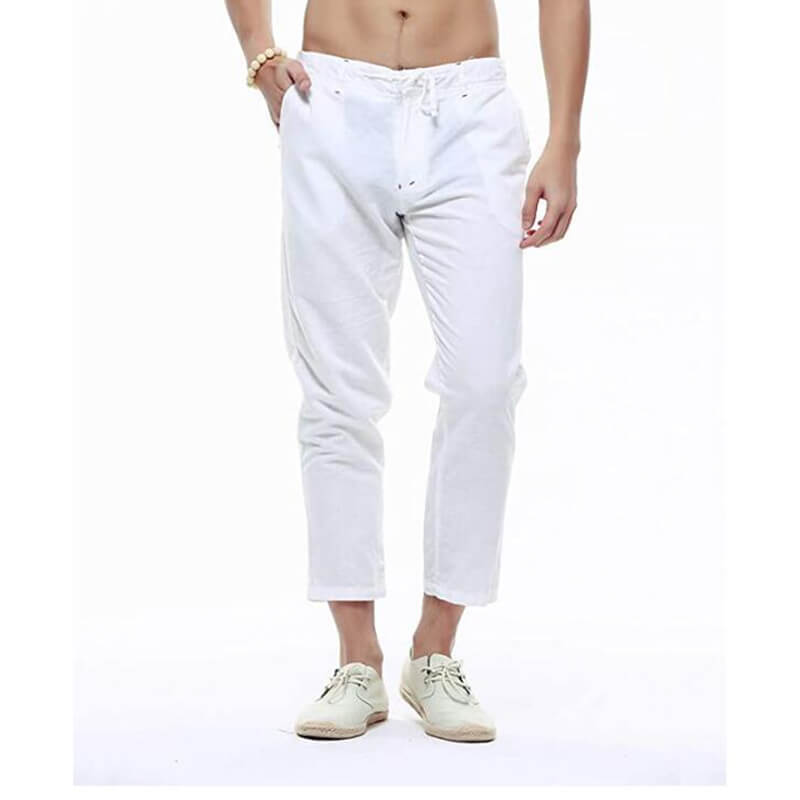 Piernas finas y ligeras de verano para hombres, pantalones de algodón de lino transpirables