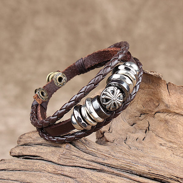 Pulsera de cuero hecha a mano de los hombres